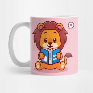 Cute Baby Lion Reading Book Cartoon Mug